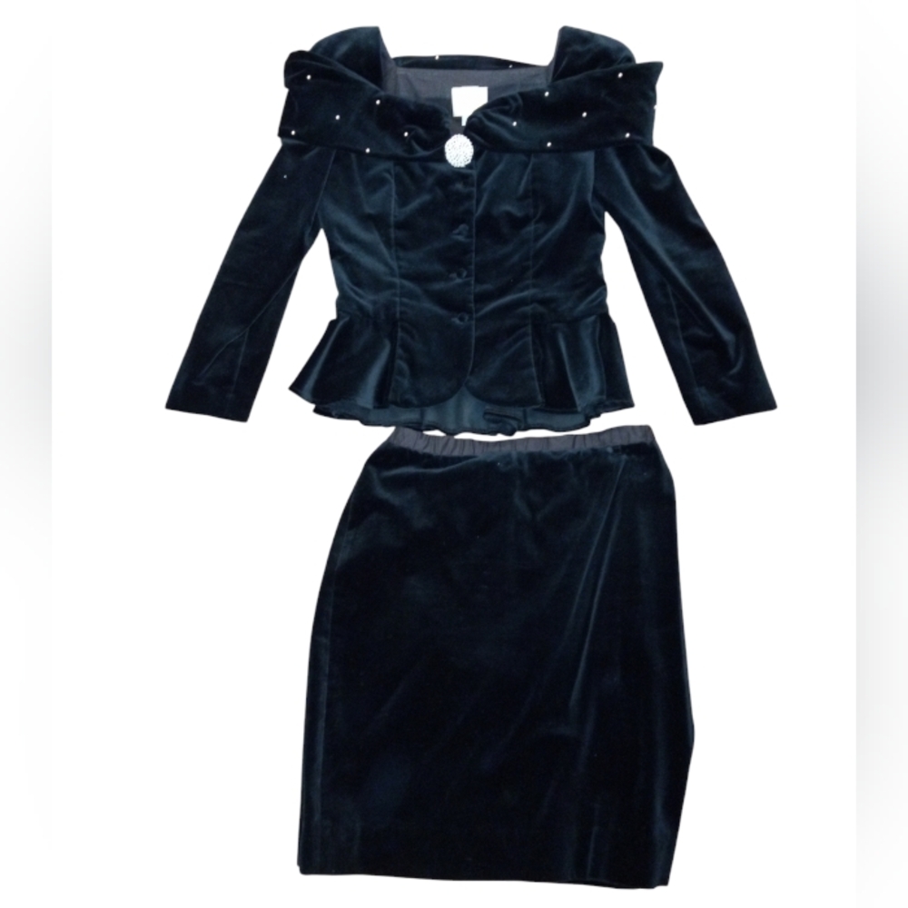 Vintage watters watters 2 piece velvet peplum skirt set size 12